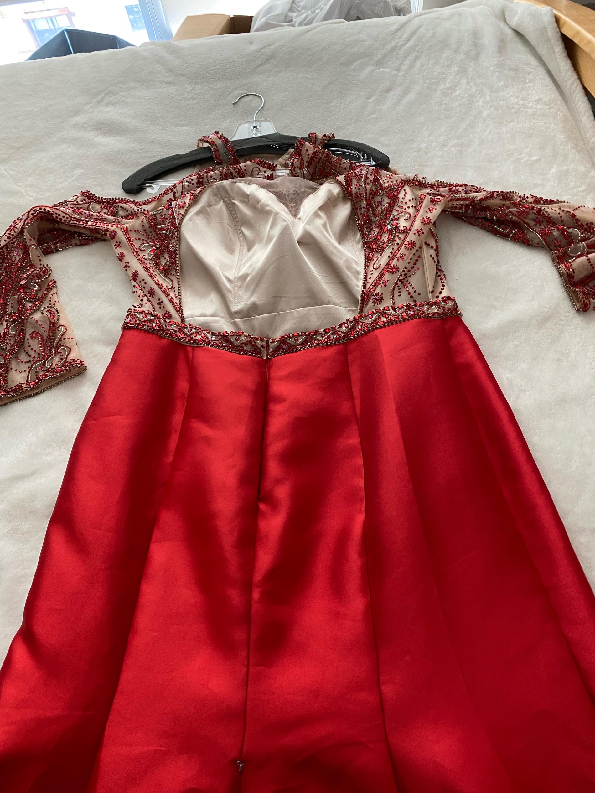 MoriLee Plus Size 18 Prom Long Sleeve Sheer Red Mermaid Dress on Queenly