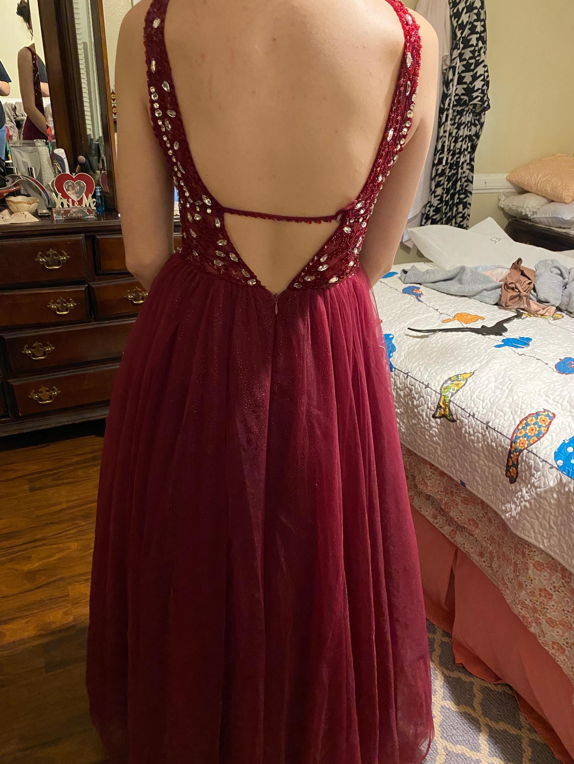 Size 4 Prom Sequined Burgundy Red Floor Length Maxi on Queenly