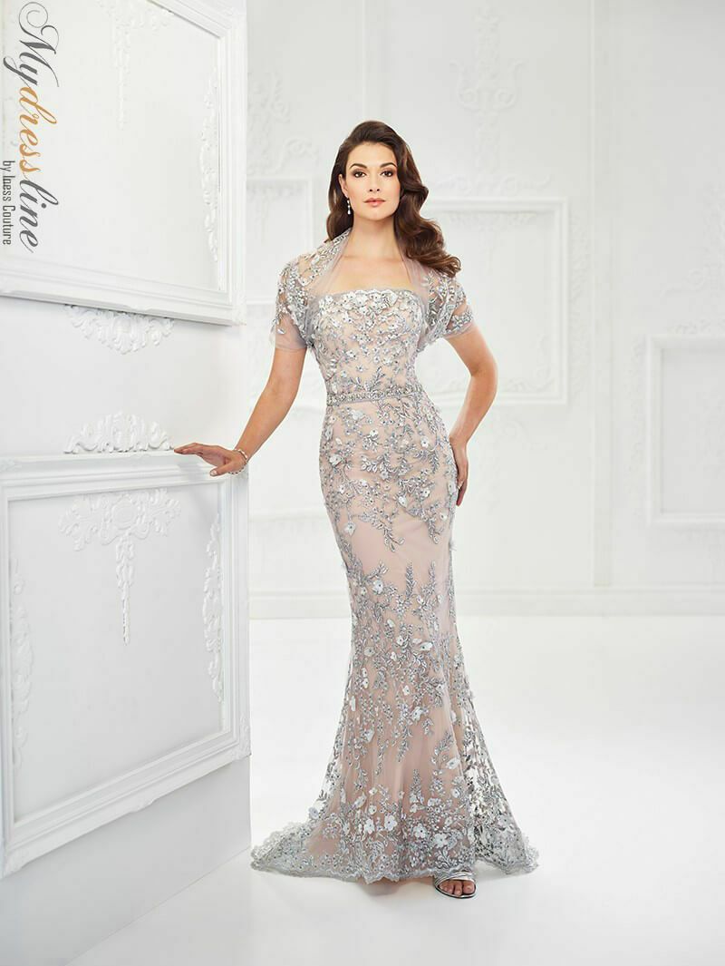 Style 118961 Montage by Mon Cheri Plus Size 16 Prom Strapless Lace Silver Floor Length Maxi on Queenly