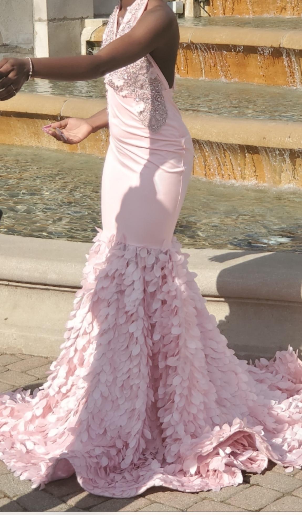 Size 4 Prom Halter Sequined Light Pink Mermaid Dress on Queenly