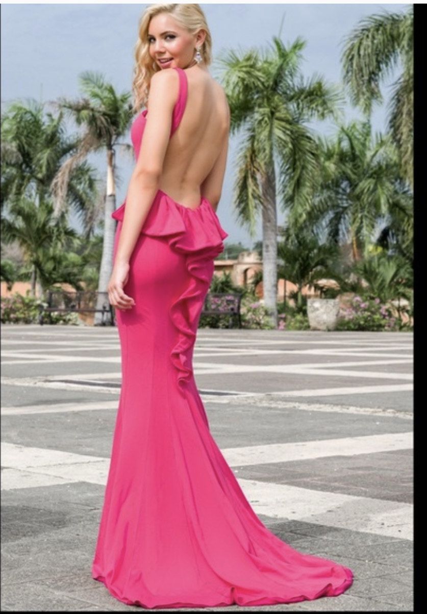 Jovani Size 4 Prom High Neck Hot Pink Floor Length Maxi on Queenly
