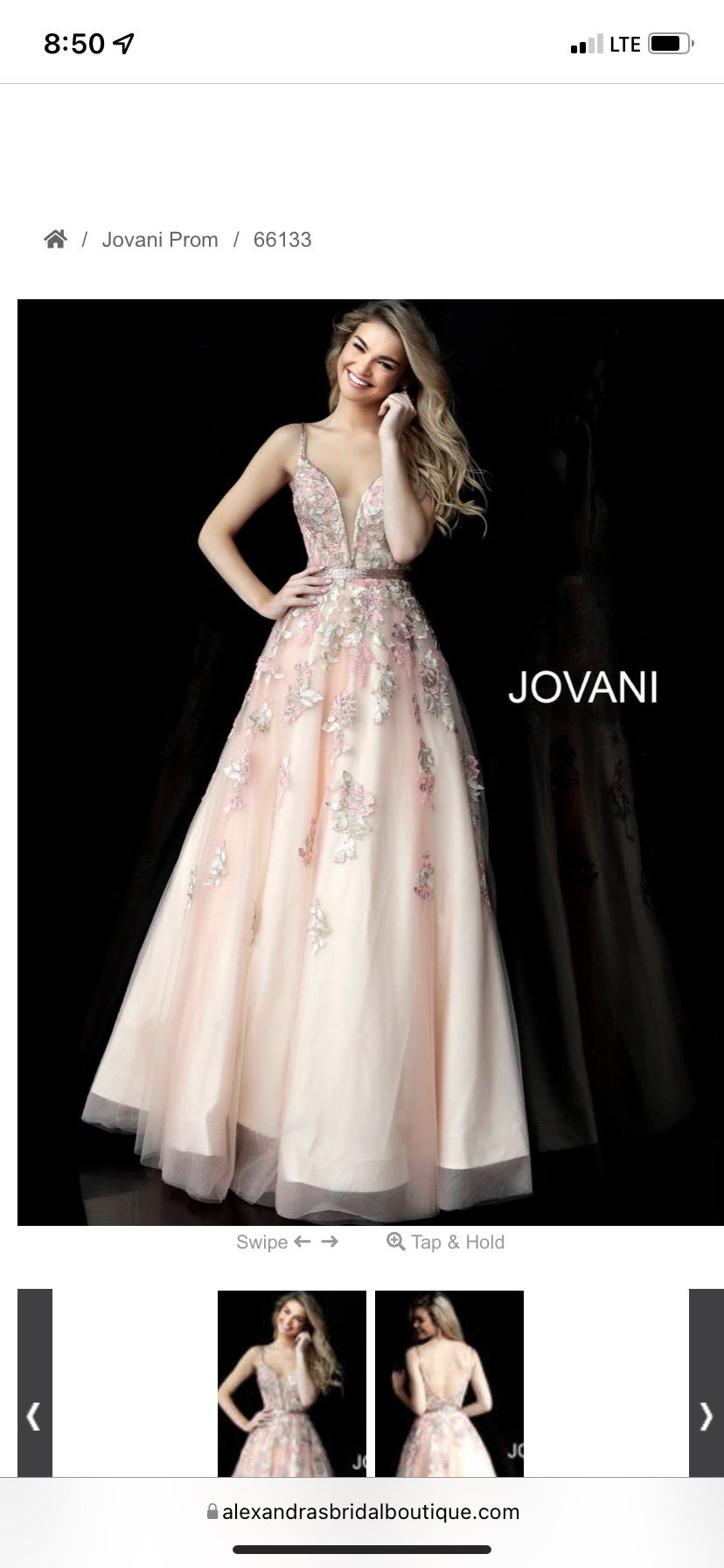 Style 66133 Jovani Size 4 Prom Plunge Floral Rose Gold Ball Gown on Queenly