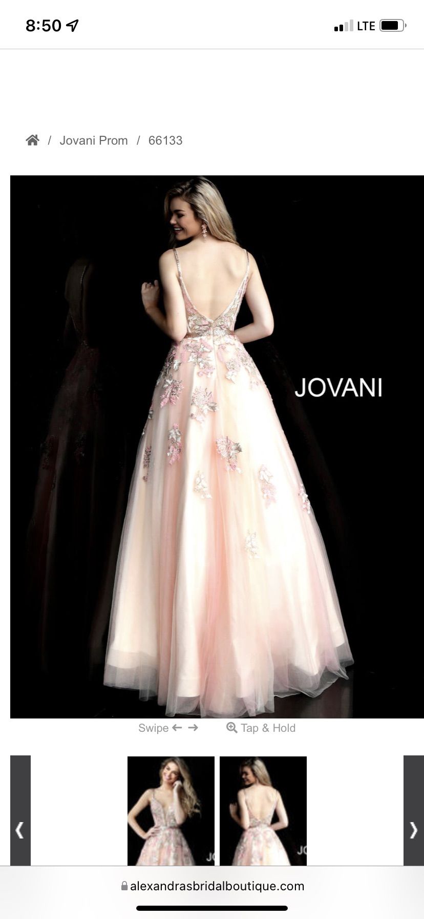 Style 66133 Jovani Size 4 Prom Plunge Floral Rose Gold Ball Gown on Queenly