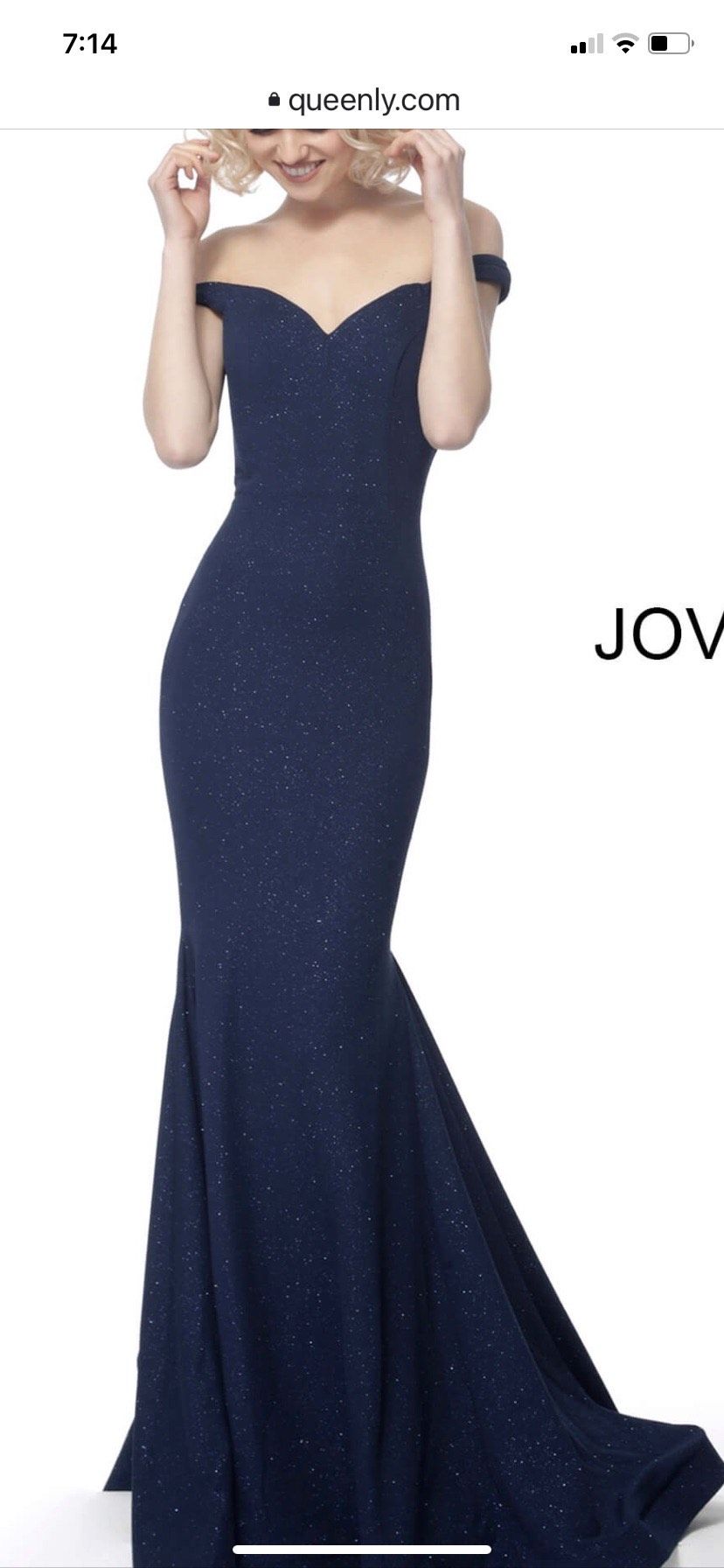 Jovani Size 0 Bridesmaid Off The Shoulder Navy Blue Mermaid Dress on Queenly