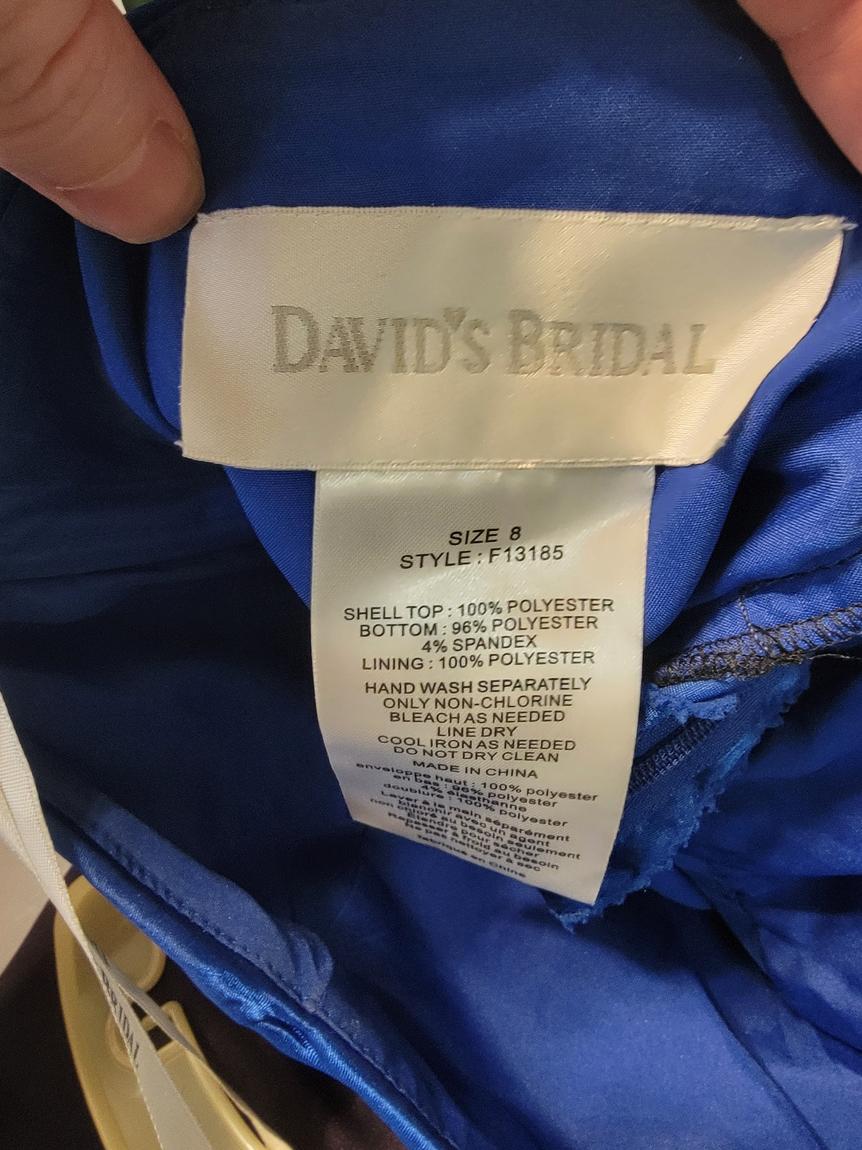 David's Bridal Size 8 Bridesmaid Blue Floor Length Maxi on Queenly