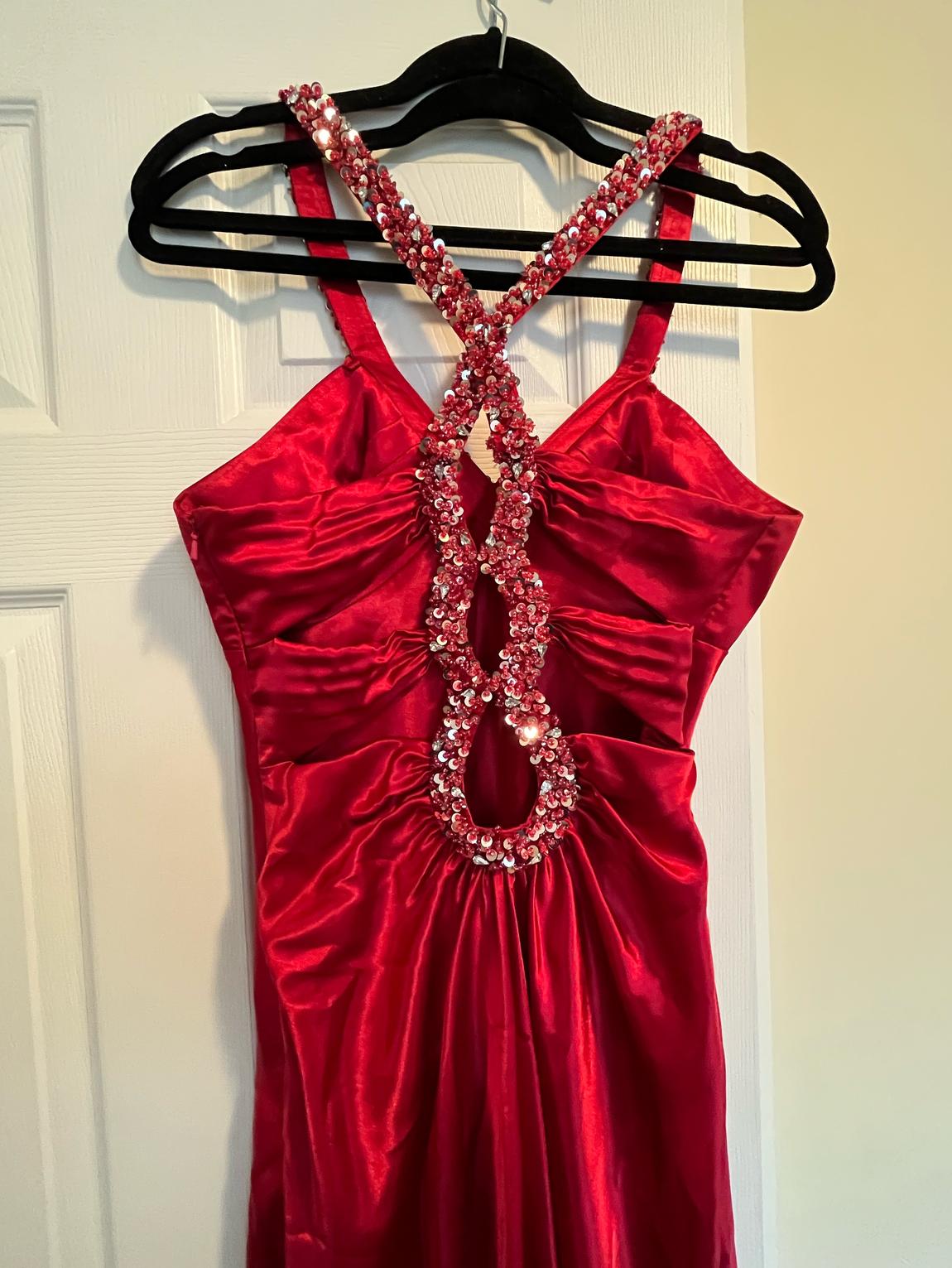 Faviana Size 10 Prom Red Floor Length Maxi on Queenly