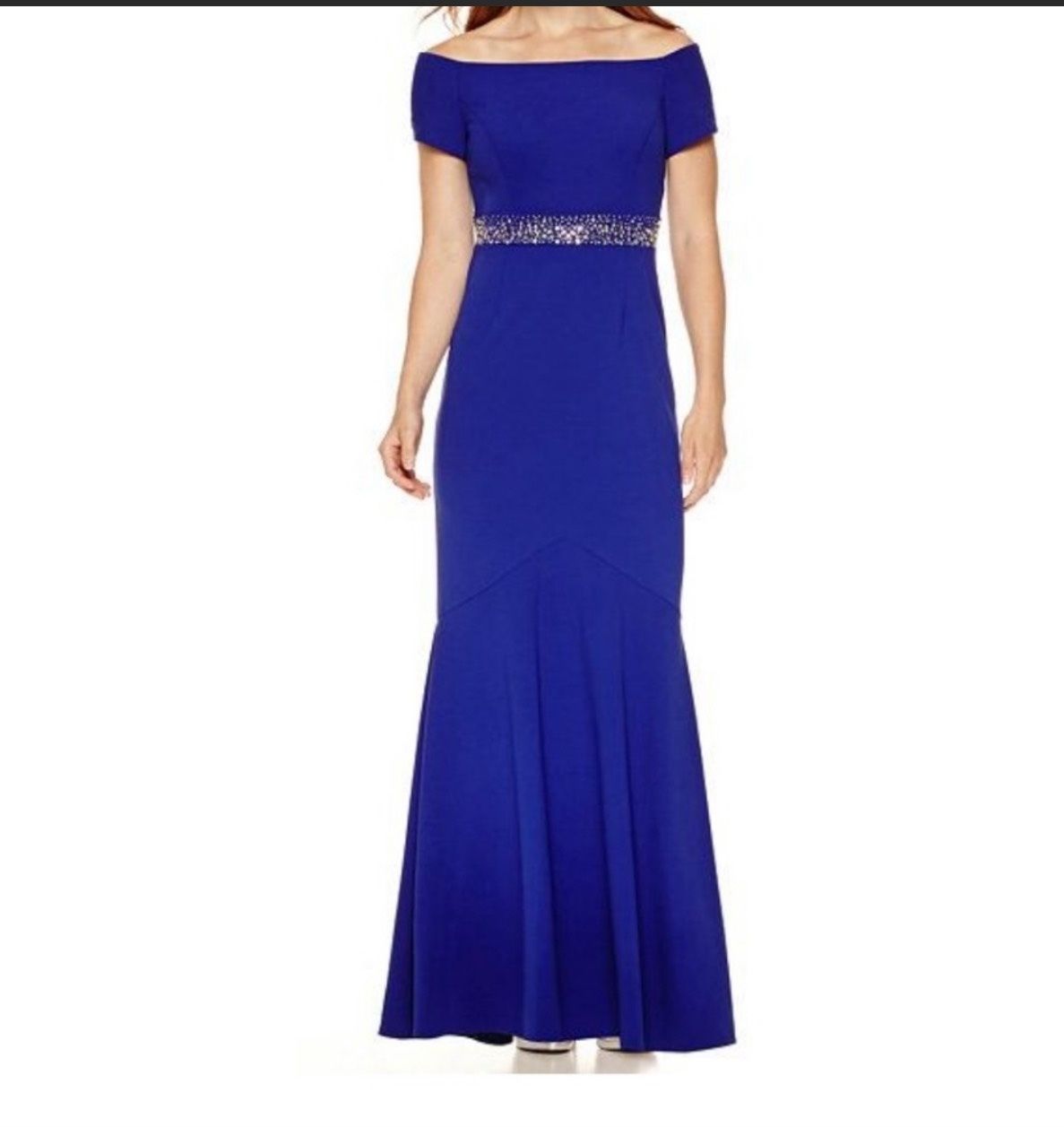ATELIER DANIELLE Size 14 Prom Off The Shoulder Sequined Royal Blue Mermaid Dress on Queenly