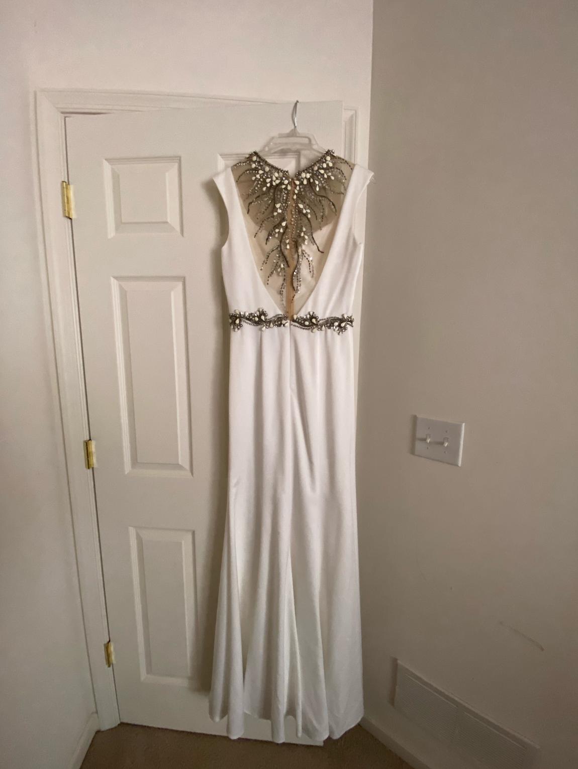 Size 6 Wedding Cap Sleeve Sequined White Floor Length Maxi on Queenly