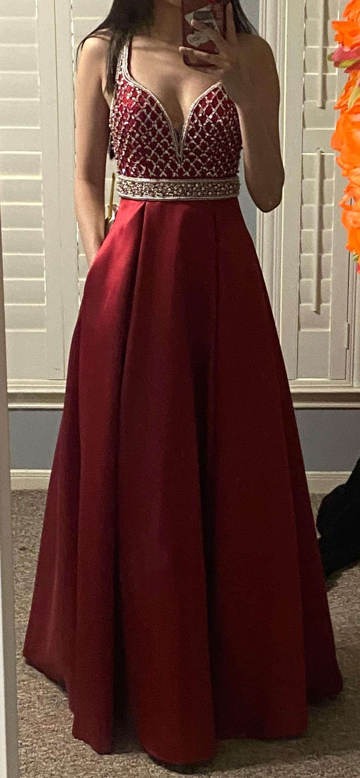 Say yes to the prom Size 0 Prom Satin Red Ball Gown on Queenly