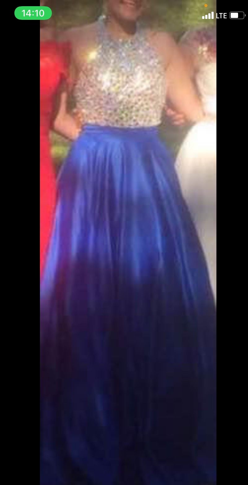 Size 4 Prom Halter Blue Ball Gown on Queenly