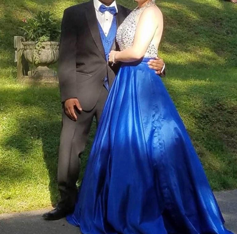 Size 4 Prom Halter Blue Ball Gown on Queenly
