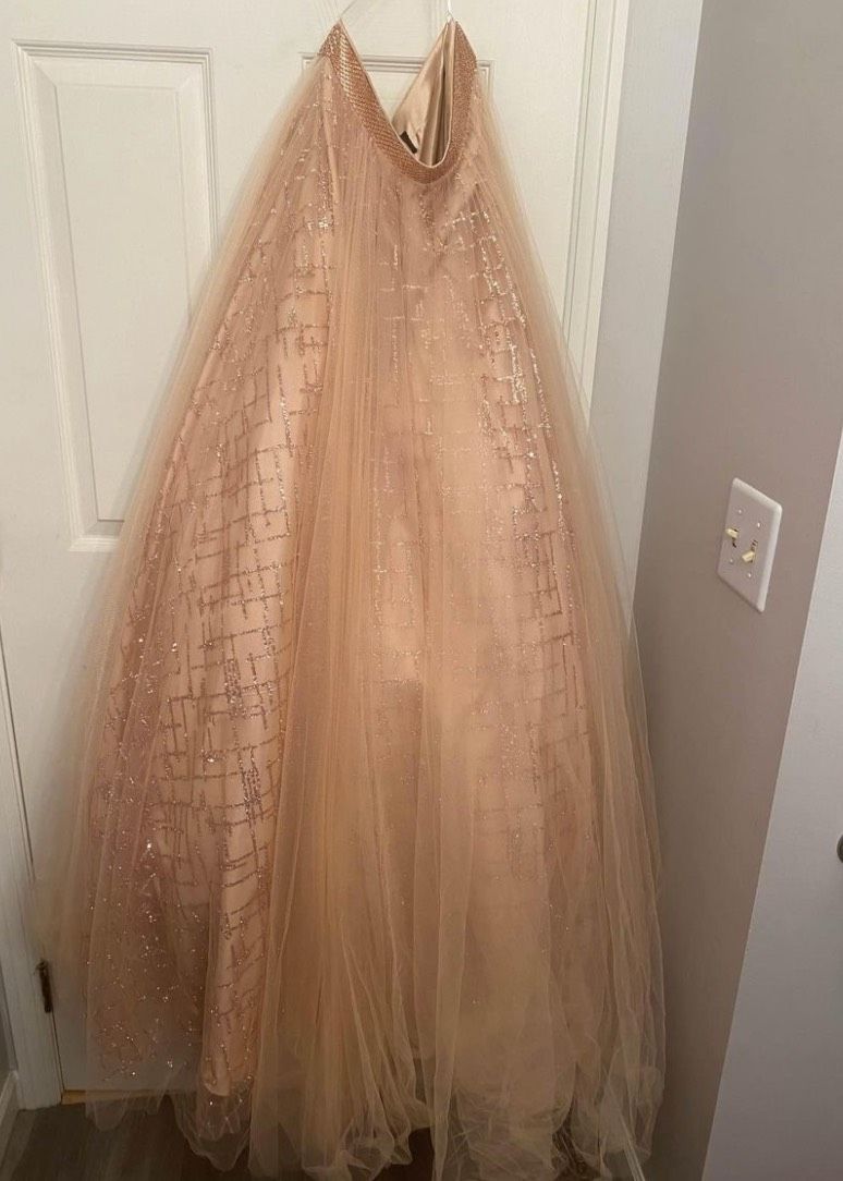 Size 10 Prom Halter Lace Rose Gold Ball Gown on Queenly