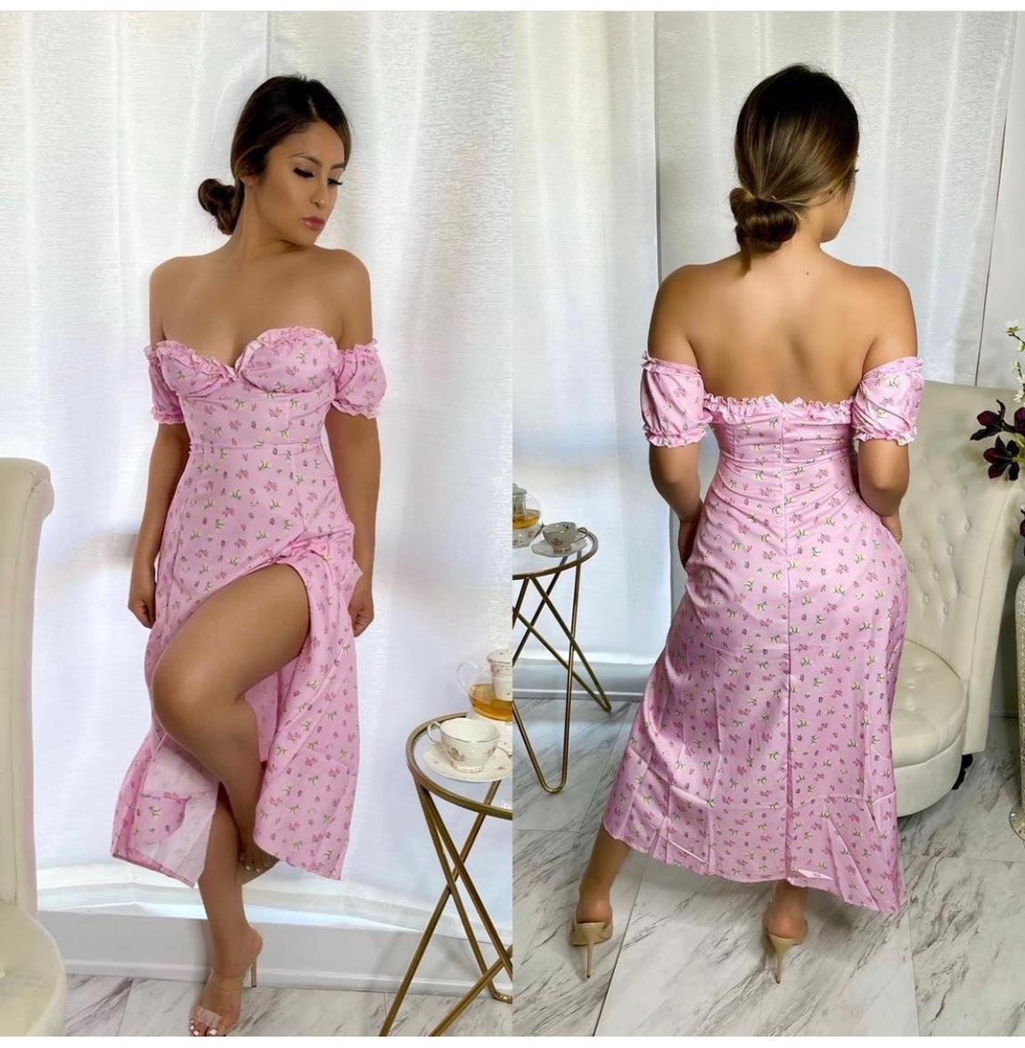 Hot LA Fashion Size 6 Off The Shoulder Pink Side Slit Dress on Queenly