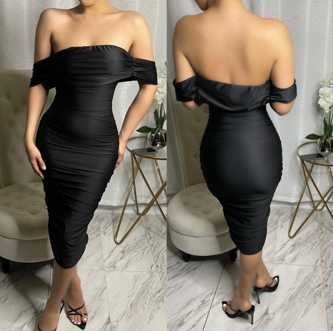 Hoy LA Fashion Size 6 Off The Shoulder Black Cocktail Dress on Queenly