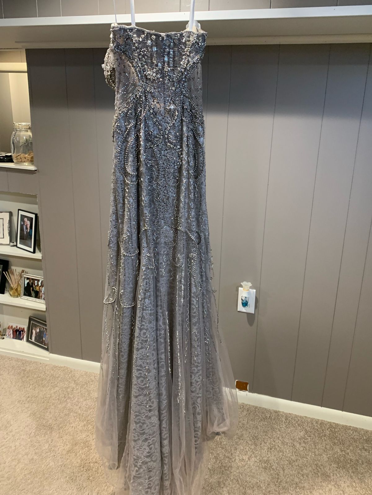 Terani Couture Size 6 Sequined Silver Mermaid Dress on Queenly
