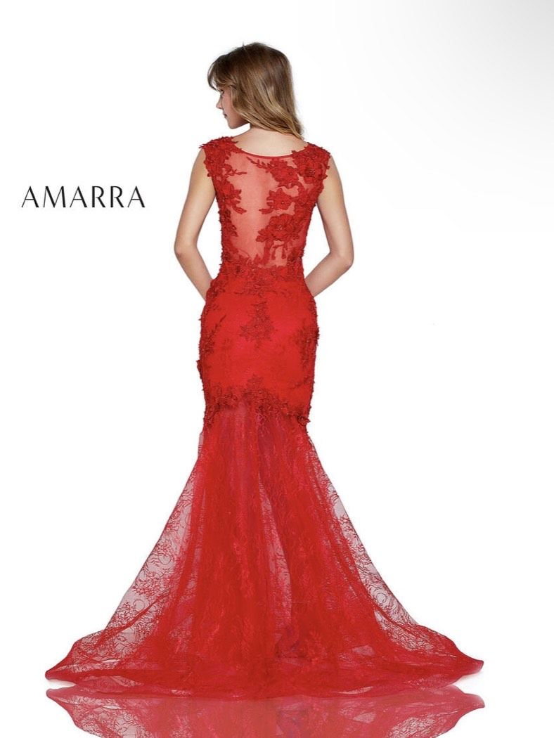 Amarra (NEGOTIABLE PRICE) Size 0 Sheer Red Dress With Train on Queenly