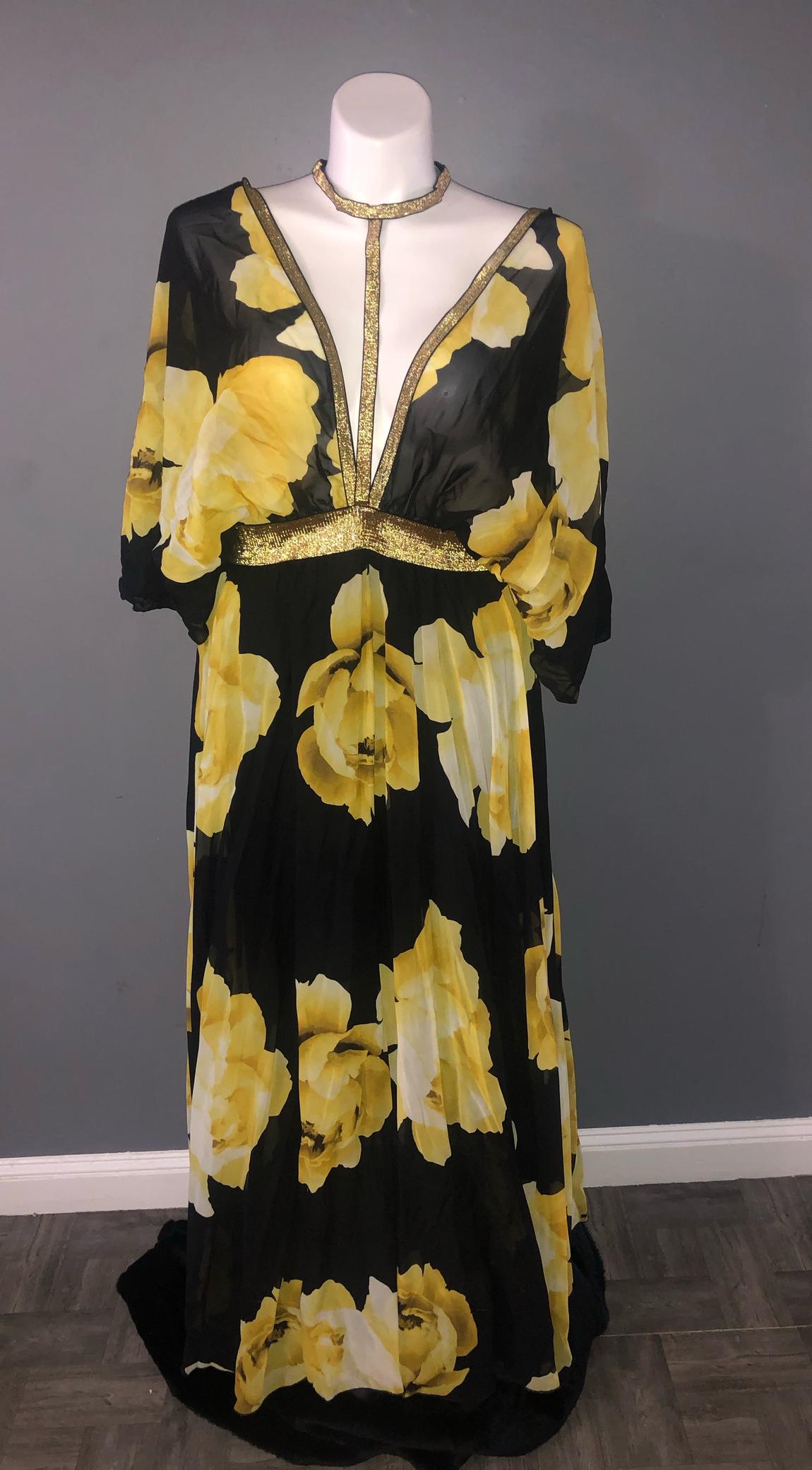 Plus Size 22 Floral Yellow A-line Dress on Queenly