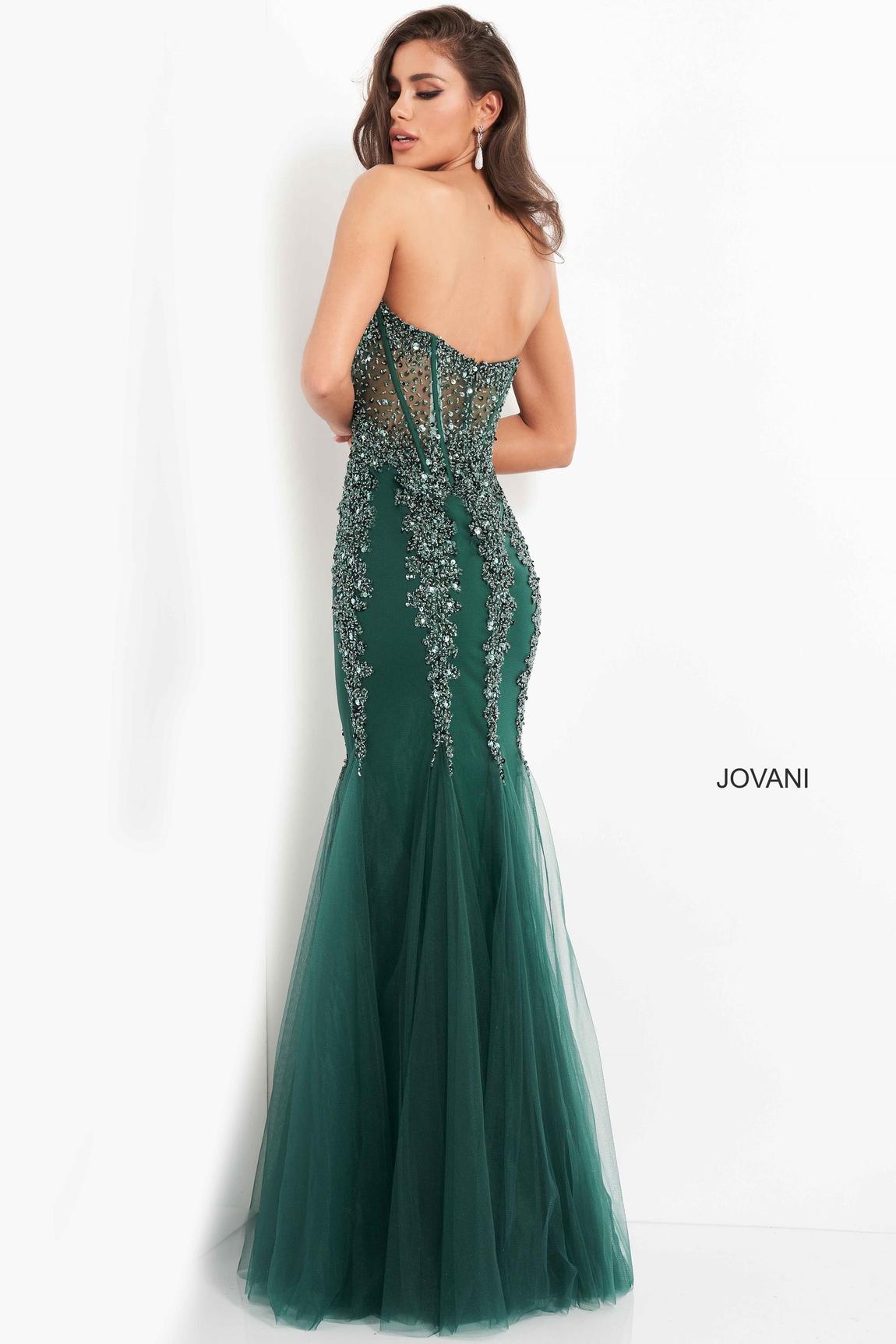 Jovani Size 00 Prom Strapless Sequined Black Mermaid Dress on Queenly