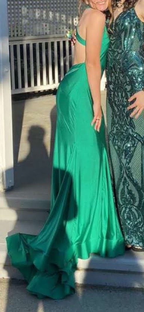 Jovani Size 8 Bridesmaid Plunge Sequined Emerald Green Mermaid Dress on Queenly