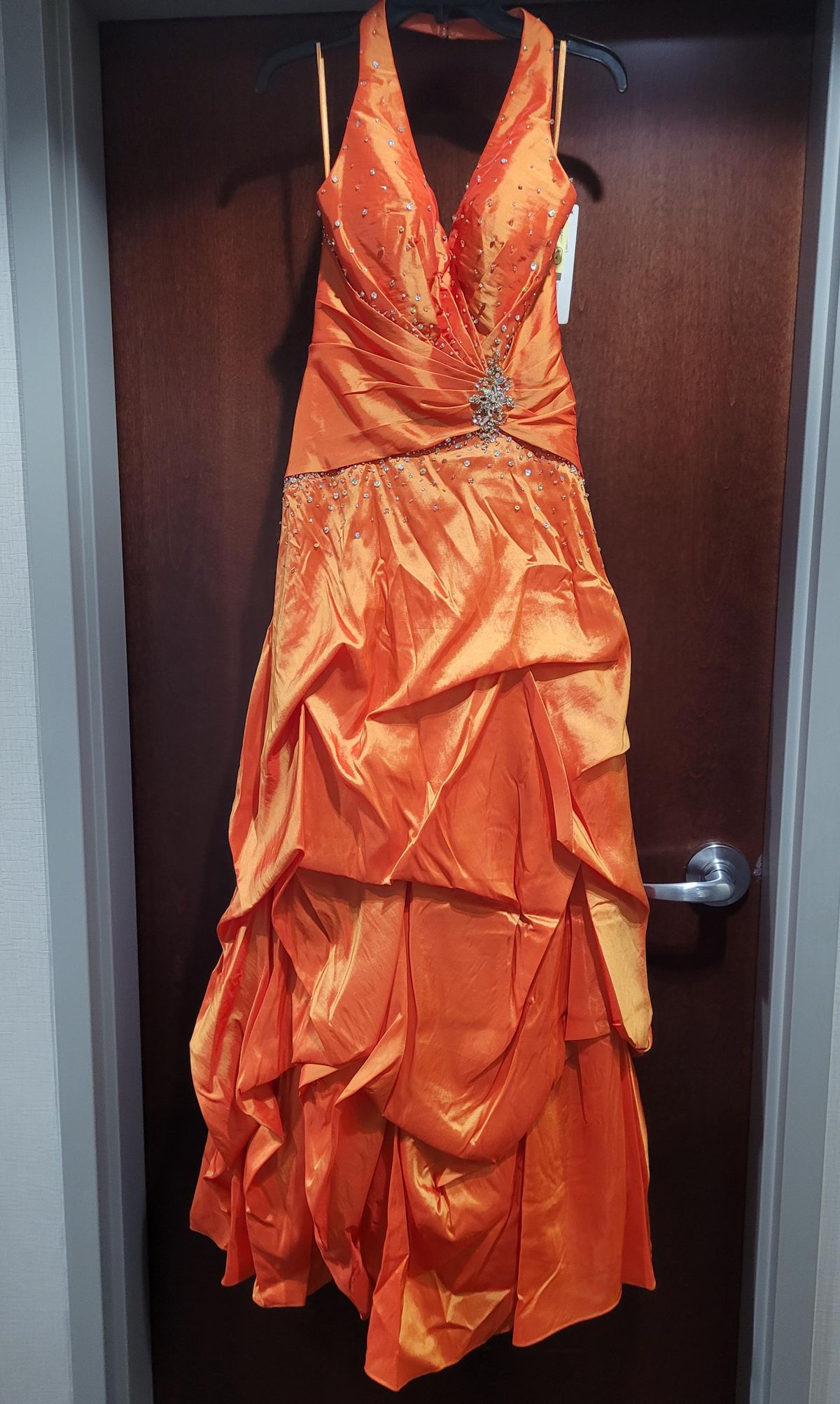 Style 3971 Mystique Prom Size 4 Prom Sequined Orange A-line Dress on Queenly