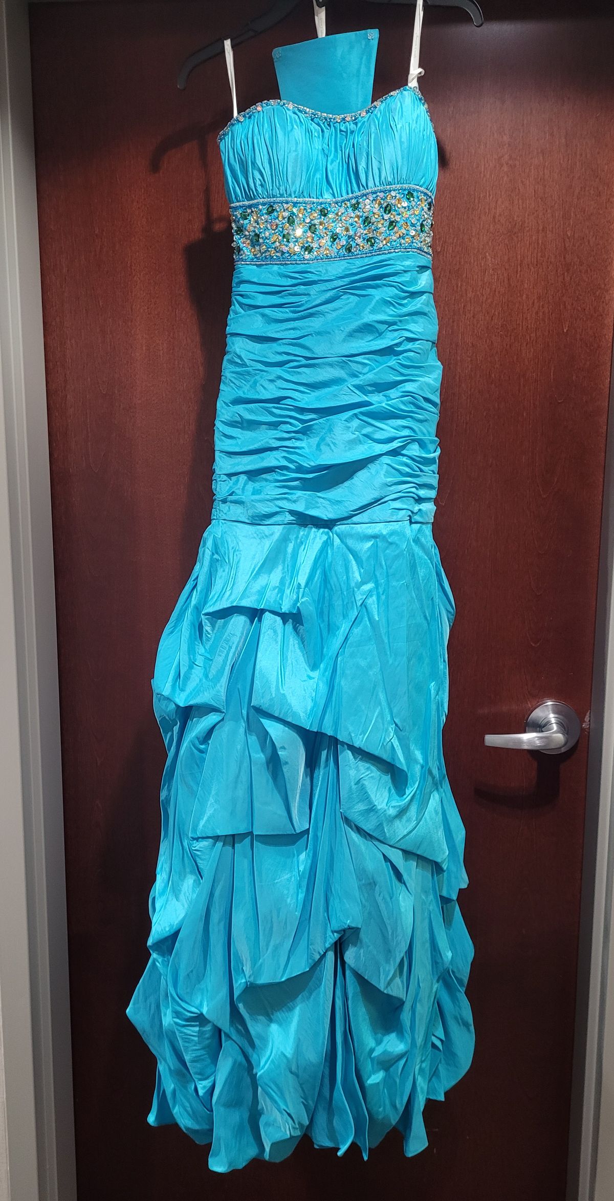 Style 81087 Antonio Castelli Size 4 Turquoise Blue Mermaid Dress on Queenly