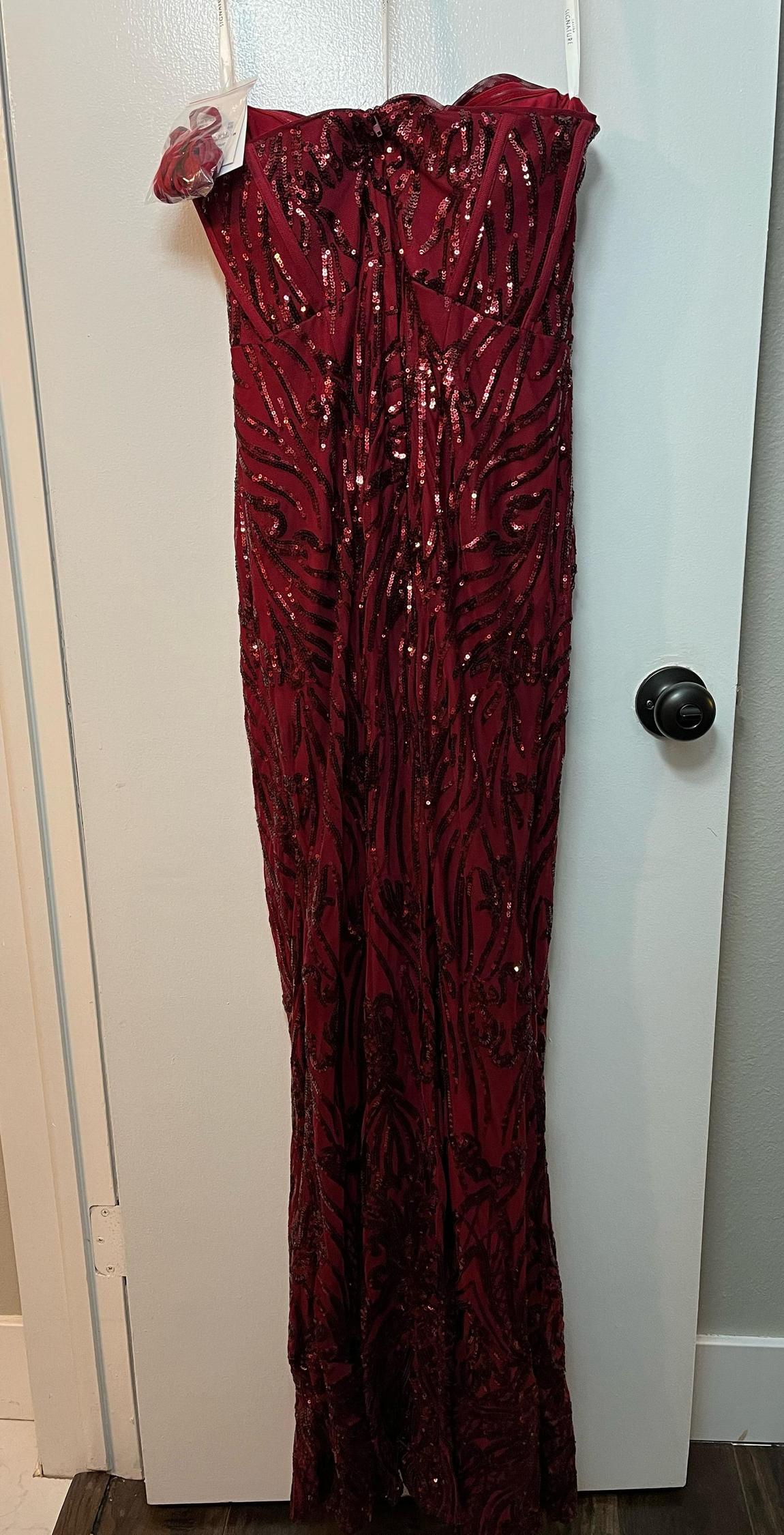 David's Bridal Size 12 Strapless Sequined Red Ball Gown on Queenly