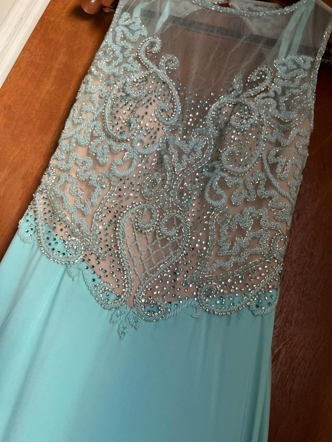 Size 12 Prom Turquoise Multicolor Floor Length Maxi on Queenly