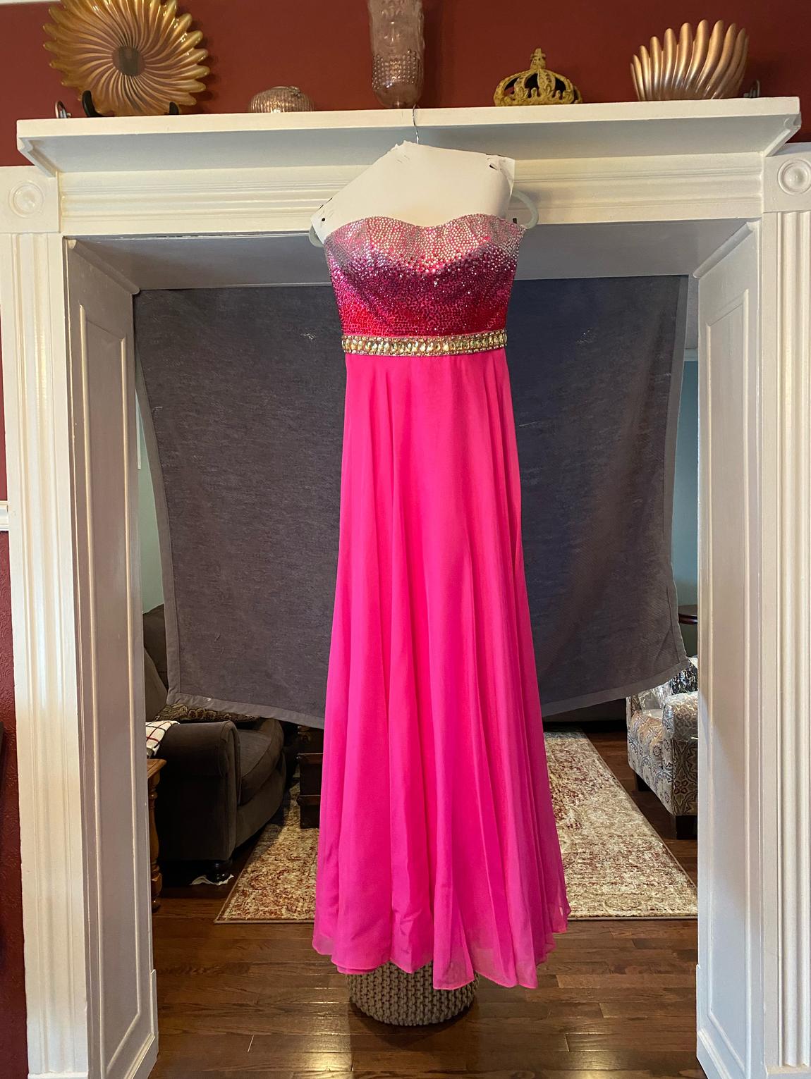Sherri Hill Size 10 Prom Strapless Sequined Hot Pink Floor Length Maxi on Queenly