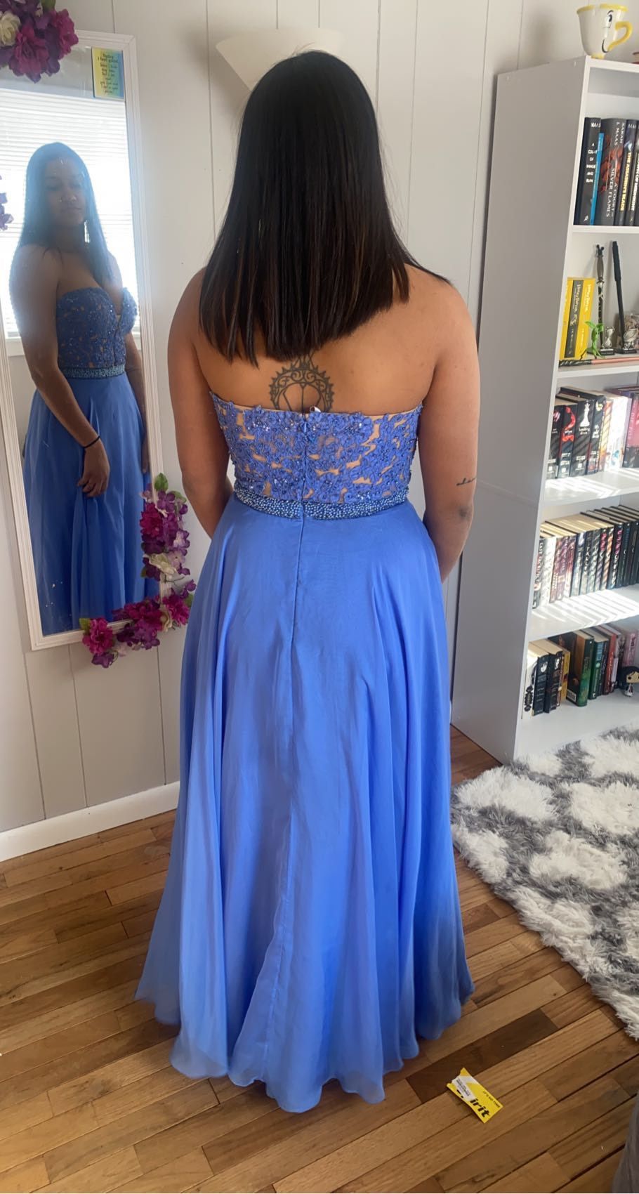 Sherri Hill Size 8 Strapless Lace Blue A-line Dress on Queenly