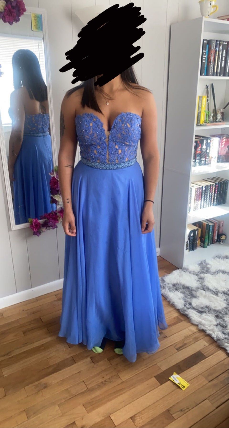 Sherri Hill Size 8 Strapless Lace Blue A-line Dress on Queenly
