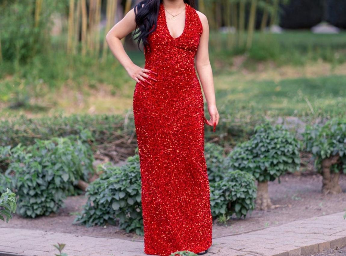 Size 2 Prom Sequined Red Floor Length Maxi on Queenly