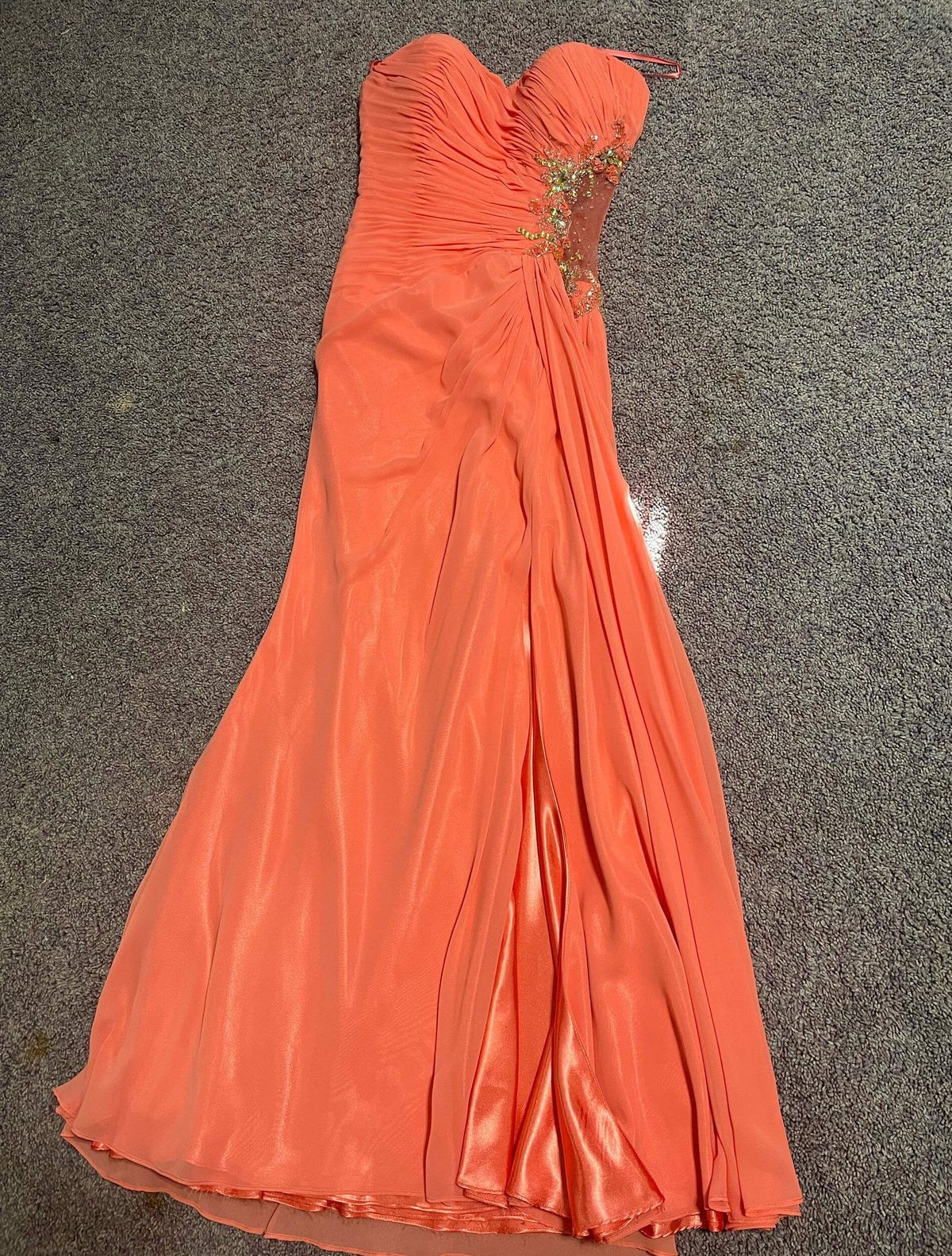 Faviana Size 4 Prom Sequined Coral Floor Length Maxi on Queenly