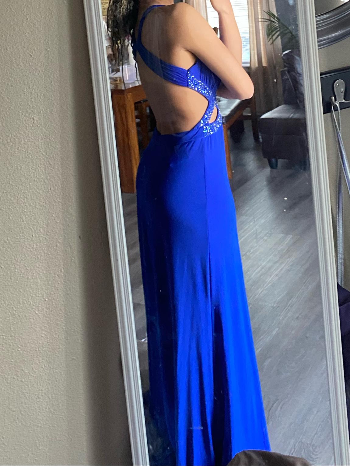 Size 8 Prom Sequined Royal Blue Side Slit Dress on Queenly