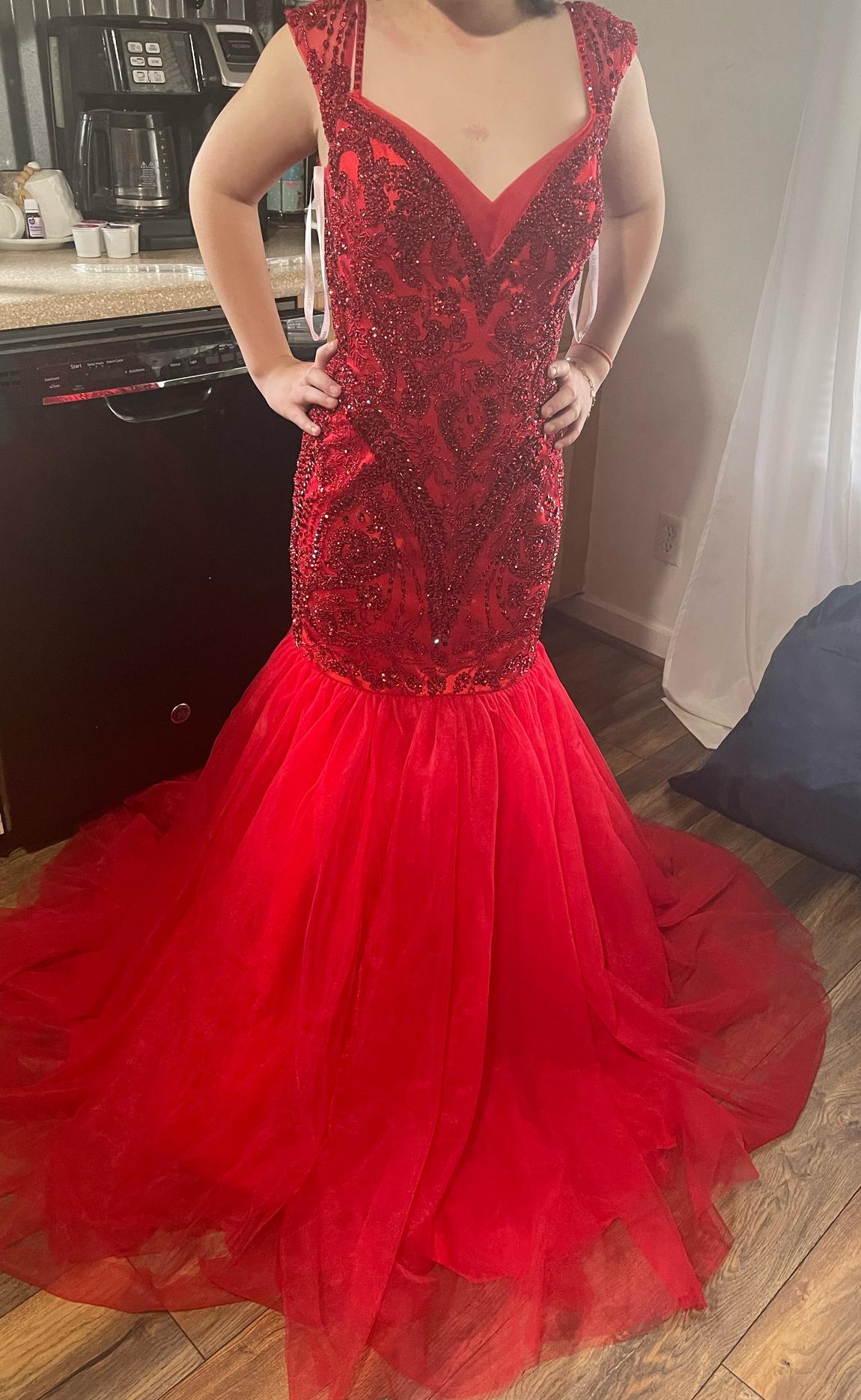 Sherri hill couture Size 4 Sequined Red Mermaid Dress on Queenly
