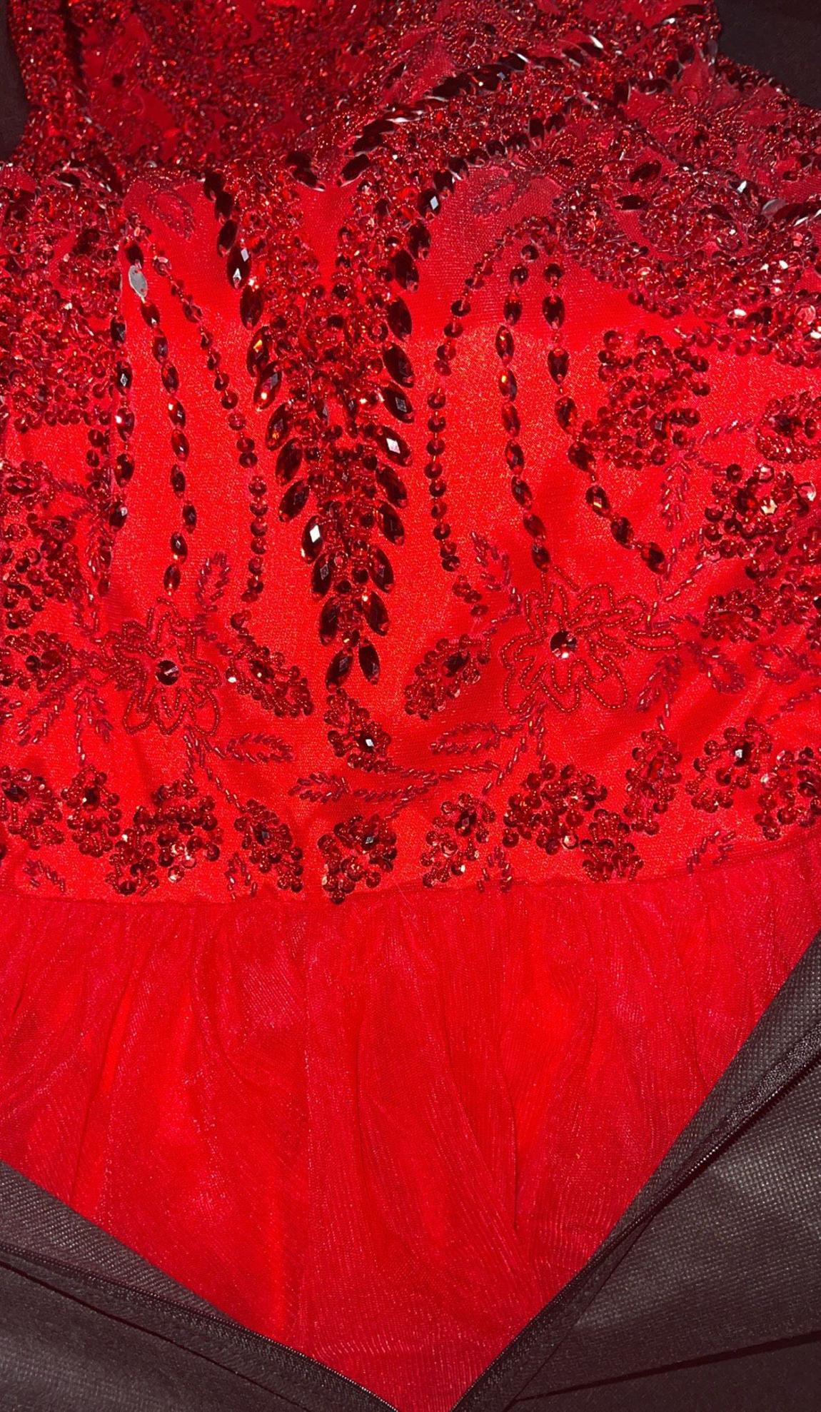 Sherri hill couture Size 4 Sequined Red Mermaid Dress on Queenly
