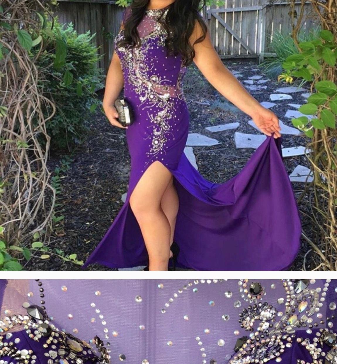 Size 4 Prom Sequined Purple Side Slit Dress on Queenly