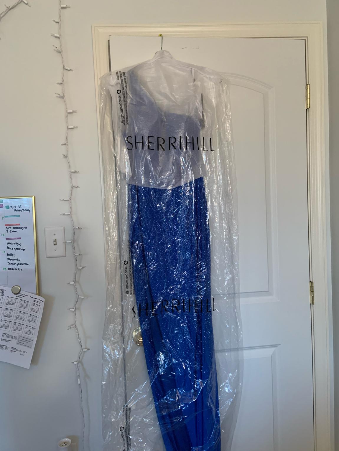 Sherri Hill Size 6 Prom One Shoulder Sequined Blue Side Slit Dress on Queenly