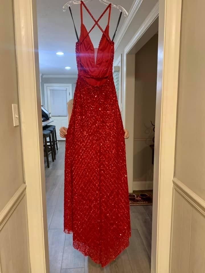 Primavera Size 2 Prom Sequined Red Side Slit Dress on Queenly