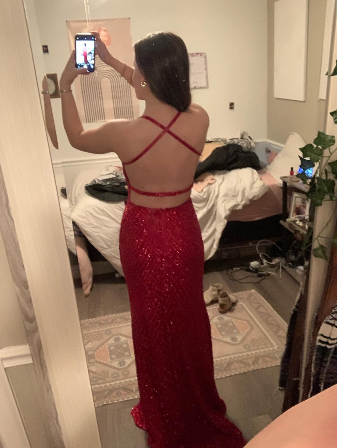Primavera Size 2 Prom Sequined Red Side Slit Dress on Queenly