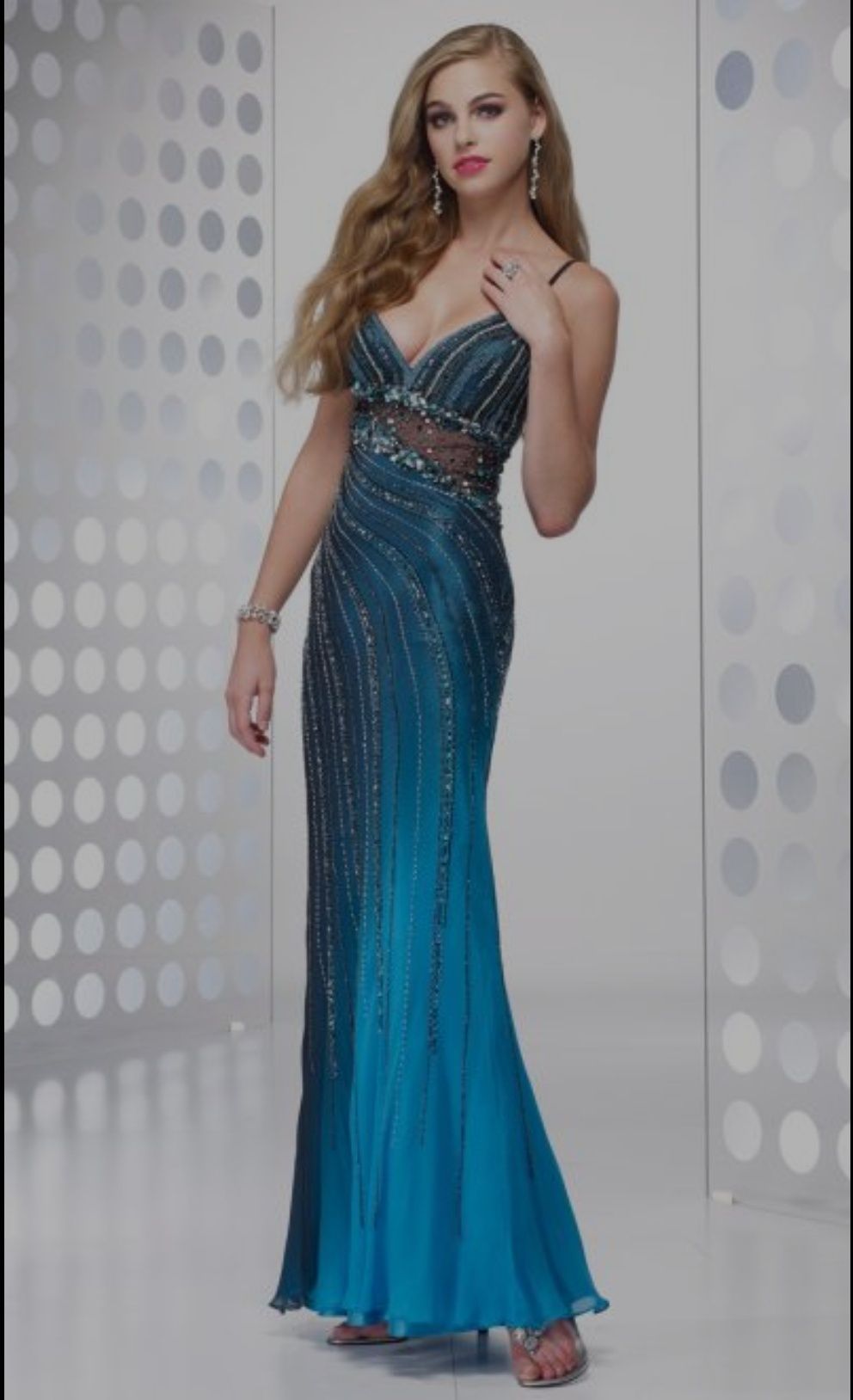 Style 8848 Alyce Designs Size 8 Strapless Sequined Turquoise Multicolor Side Slit Dress on Queenly