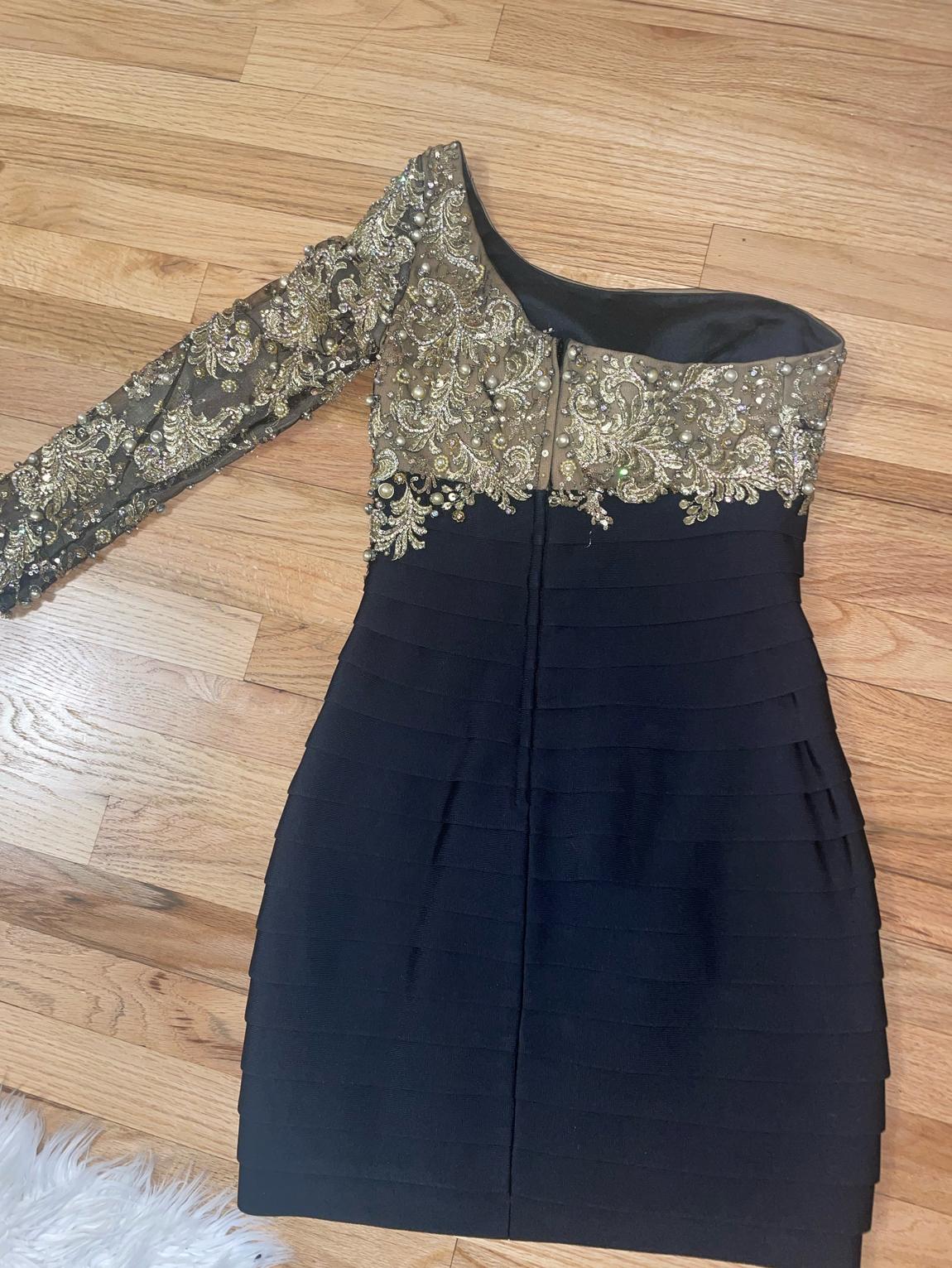 Jovani Size 6 Homecoming Long Sleeve Sequined Black Cocktail Dress on Queenly