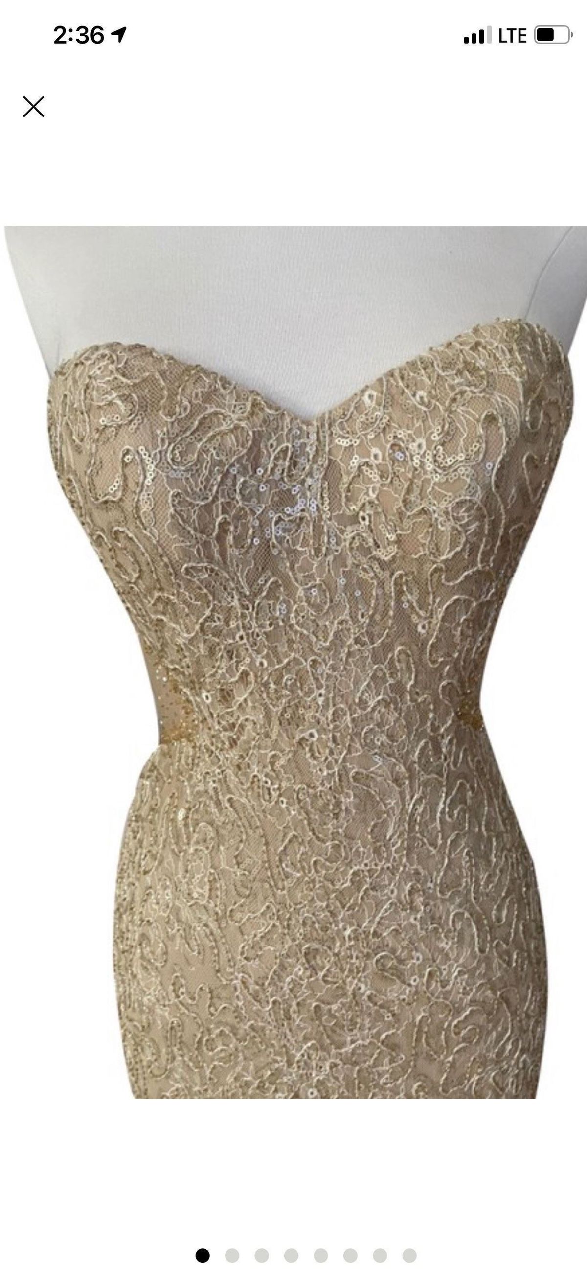 La Femme Size 4 Strapless Lace Gold Floor Length Maxi on Queenly