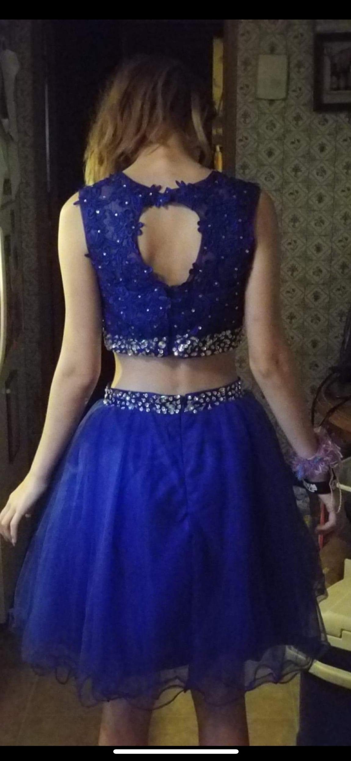 Size 0 Prom Sequined Royal Blue Ball Gown on Queenly