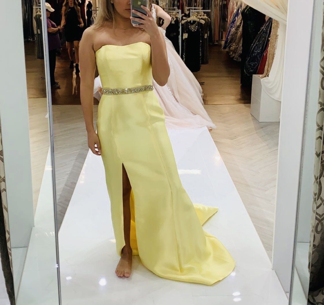 Sherri Hill Size 8 Prom Strapless Satin Yellow Floor Length Maxi on Queenly