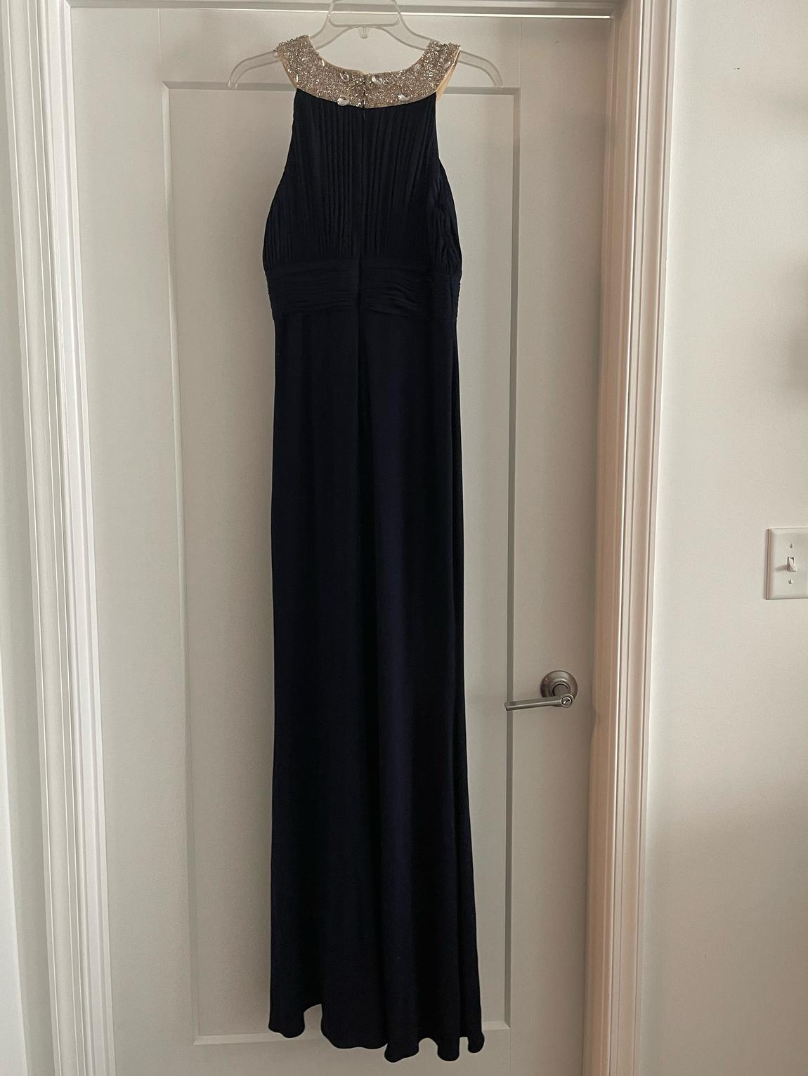 Size 4 Prom Sequined Navy Blue Floor Length Maxi on Queenly