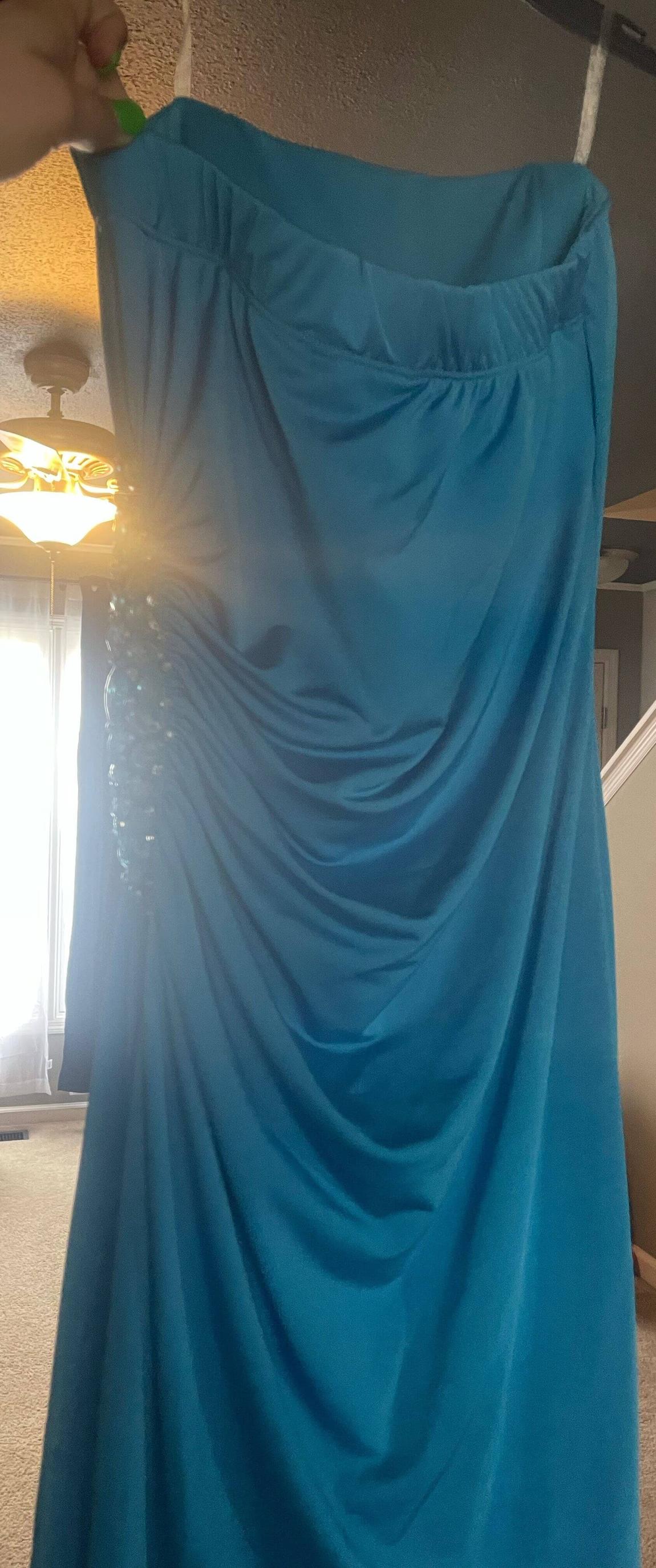 Size 4 Prom Strapless Satin Turquoise Blue Floor Length Maxi on Queenly