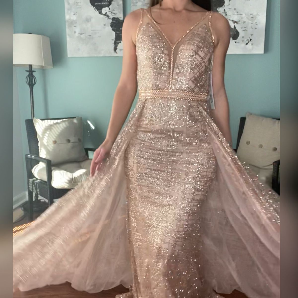 Jovani Size 0 Prom Rose Gold Mermaid Dress on Queenly