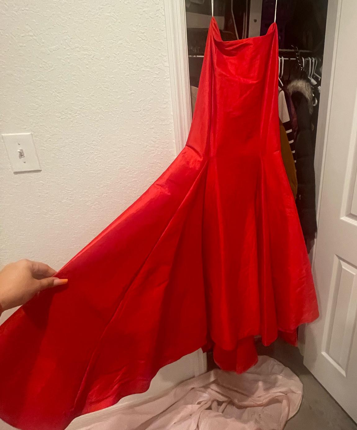 Alyce Paris Size 4 Prom High Neck Sheer Red Mermaid Dress on Queenly