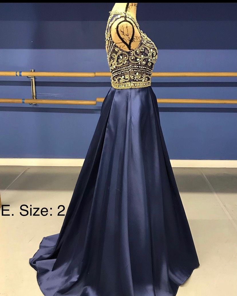 Mac Duggal Size 2 Sequined Navy Blue Ball Gown on Queenly