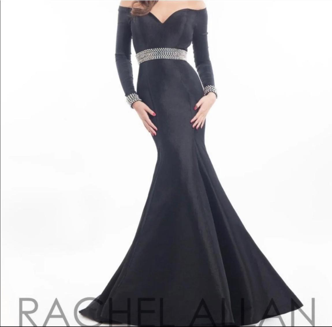 Rachel Allan Size 10 Prom Long Sleeve Sequined Black Mermaid Dress on Queenly